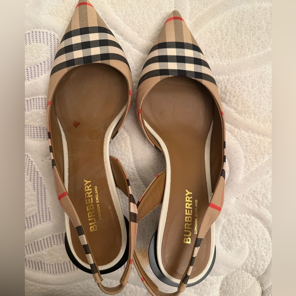 Burberry Nova Check Pattern Canvas Slingback Pumps